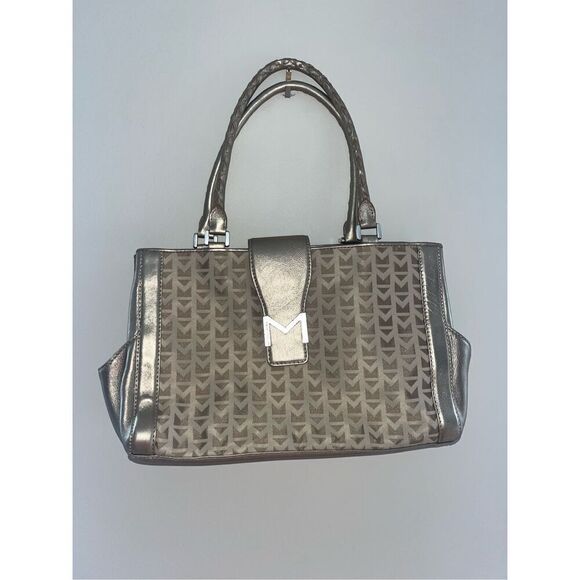 Michael by Michael Kors Jacquard Cream Metallic Gold Shoulder Bag Purse - Picture 1 of 9